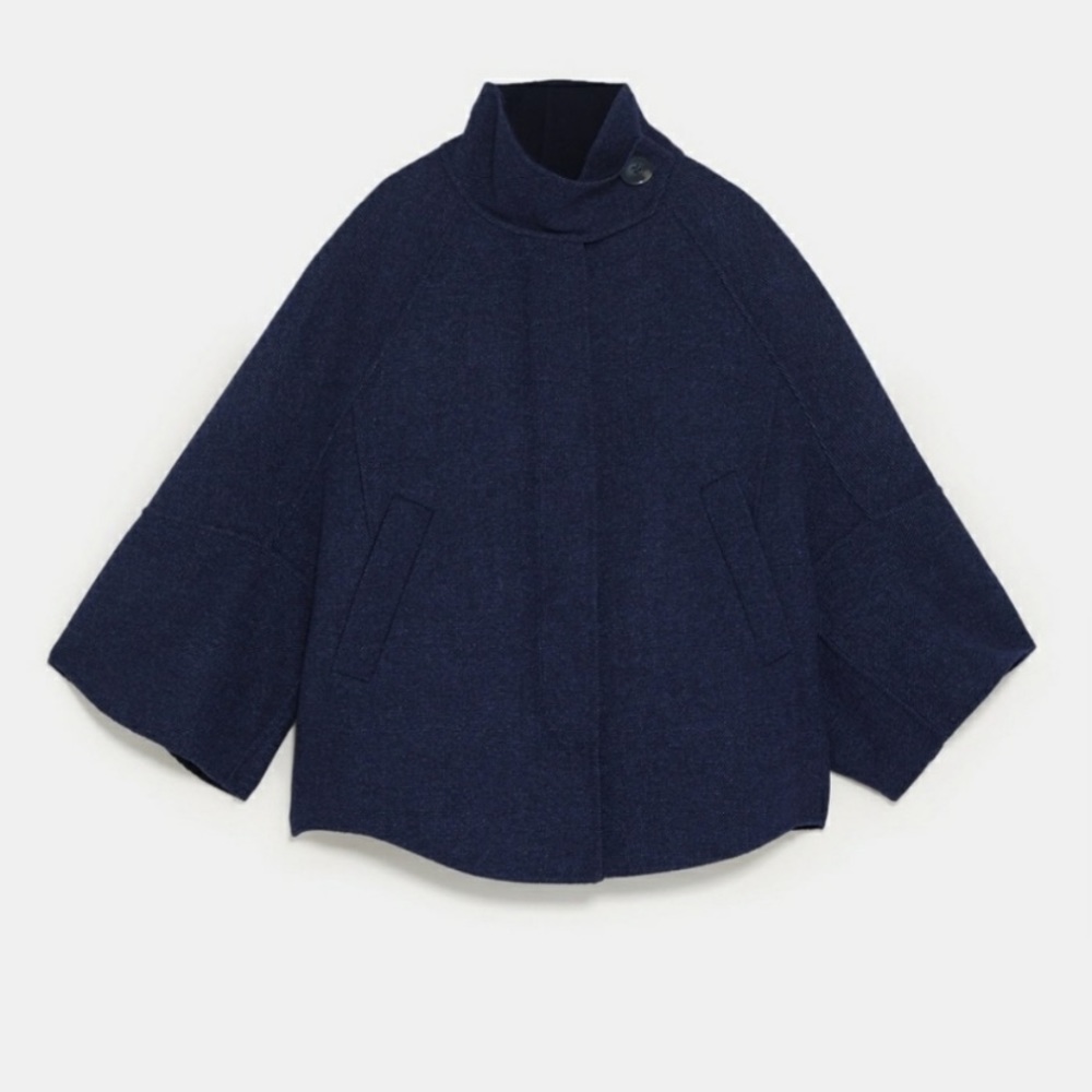 Blue Wool Cape Jacket from Zara